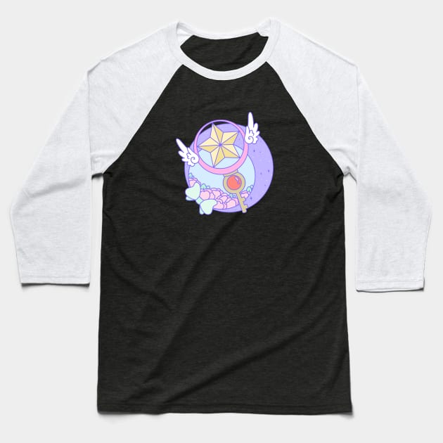 Sakura Wand Key Baseball T-Shirt by Cosmic Queers